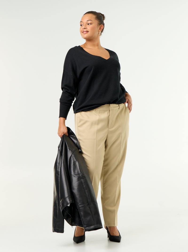 Pull en maille fine col V Noir - Kiabi