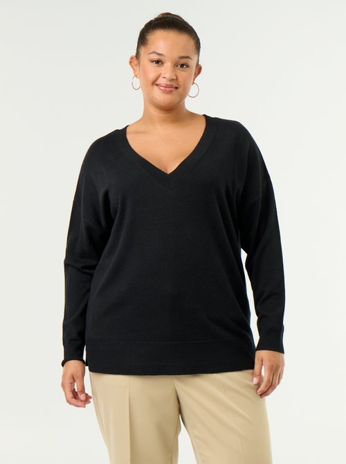 Pull en maille fine col V - Kiabi