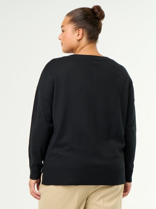 Pull en maille fine col V - Kiabi
