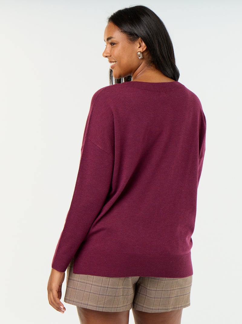 Pull en maille fine col V Rose - Kiabi