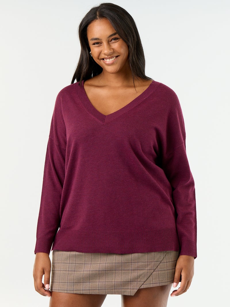 Pull en maille fine col V Rose - Kiabi