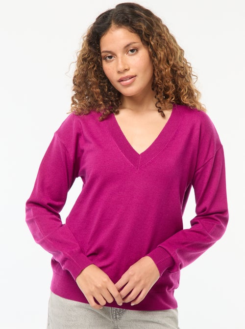 Pull en maille fine col V - Kiabi