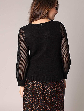 Pull en maille fine et manches en tulle texturé 'deeluxe'