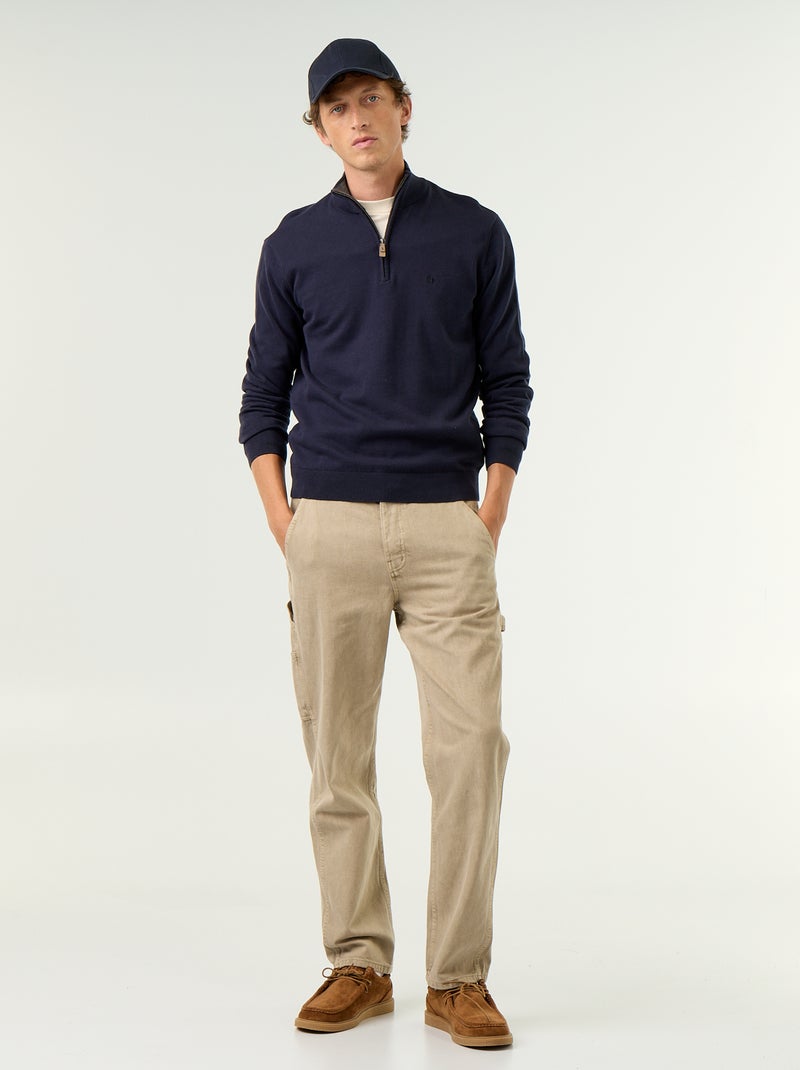 Pull en maille fine jauge avec col camionneur Bleu - Kiabi