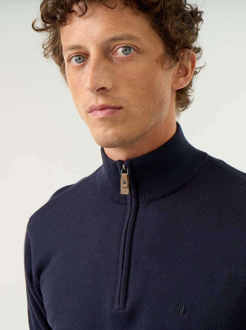 Pull en maille fine jauge avec col camionneur Bleu - Kiabi