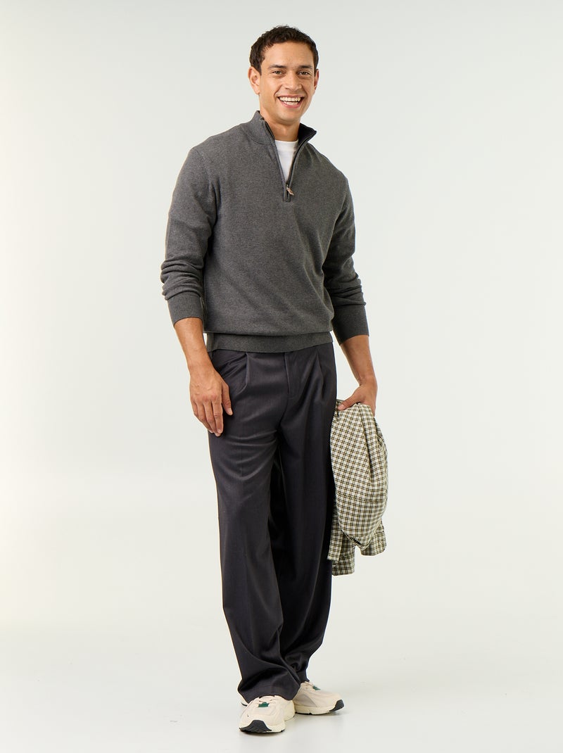 Pull en maille fine jauge avec col camionneur Gris - Kiabi