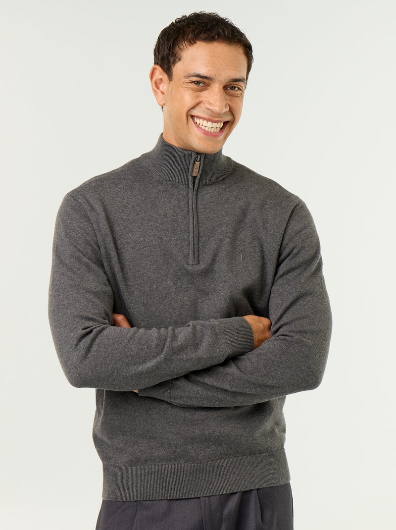 Pull en maille fine jauge avec col camionneur Gris - Kiabi