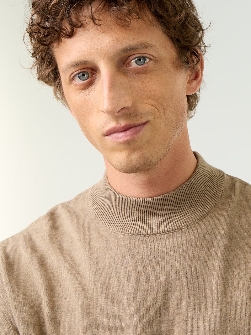 Pull en maille fine jauge avec col montant Marron - Kiabi