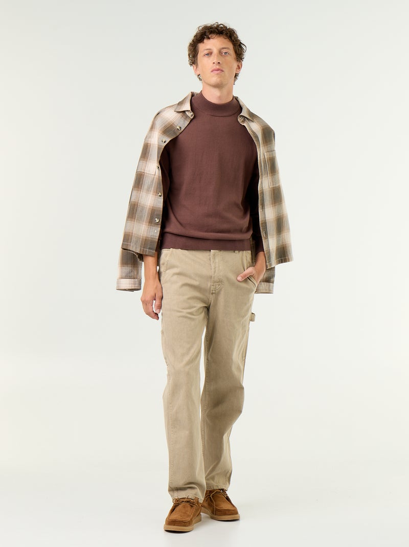 Pull en maille fine jauge avec col montant Marron - Kiabi