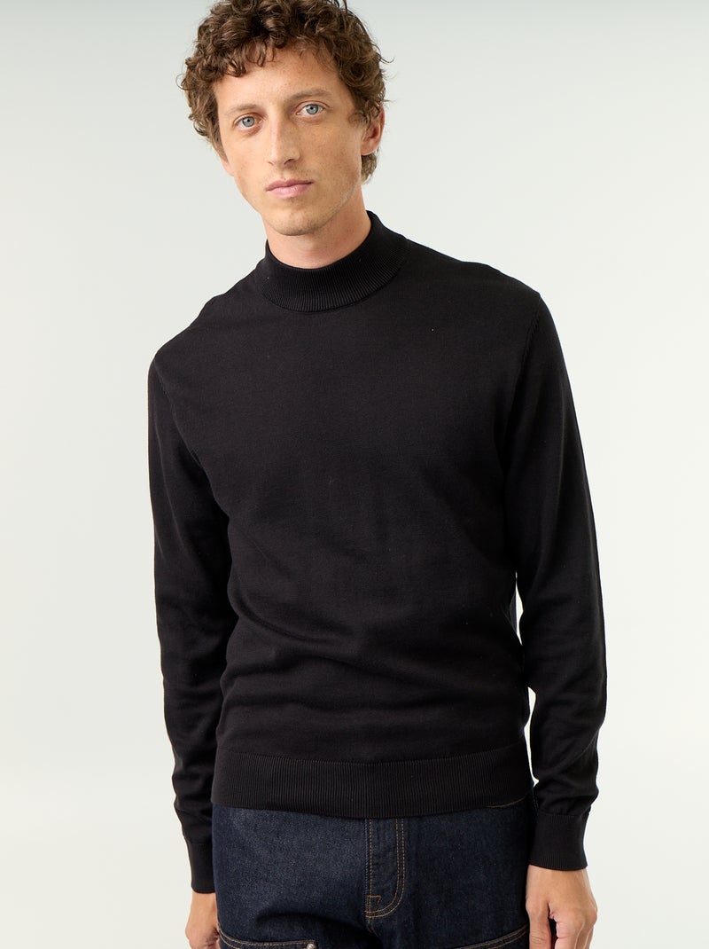 Pull en maille fine jauge avec col montant Noir - Kiabi