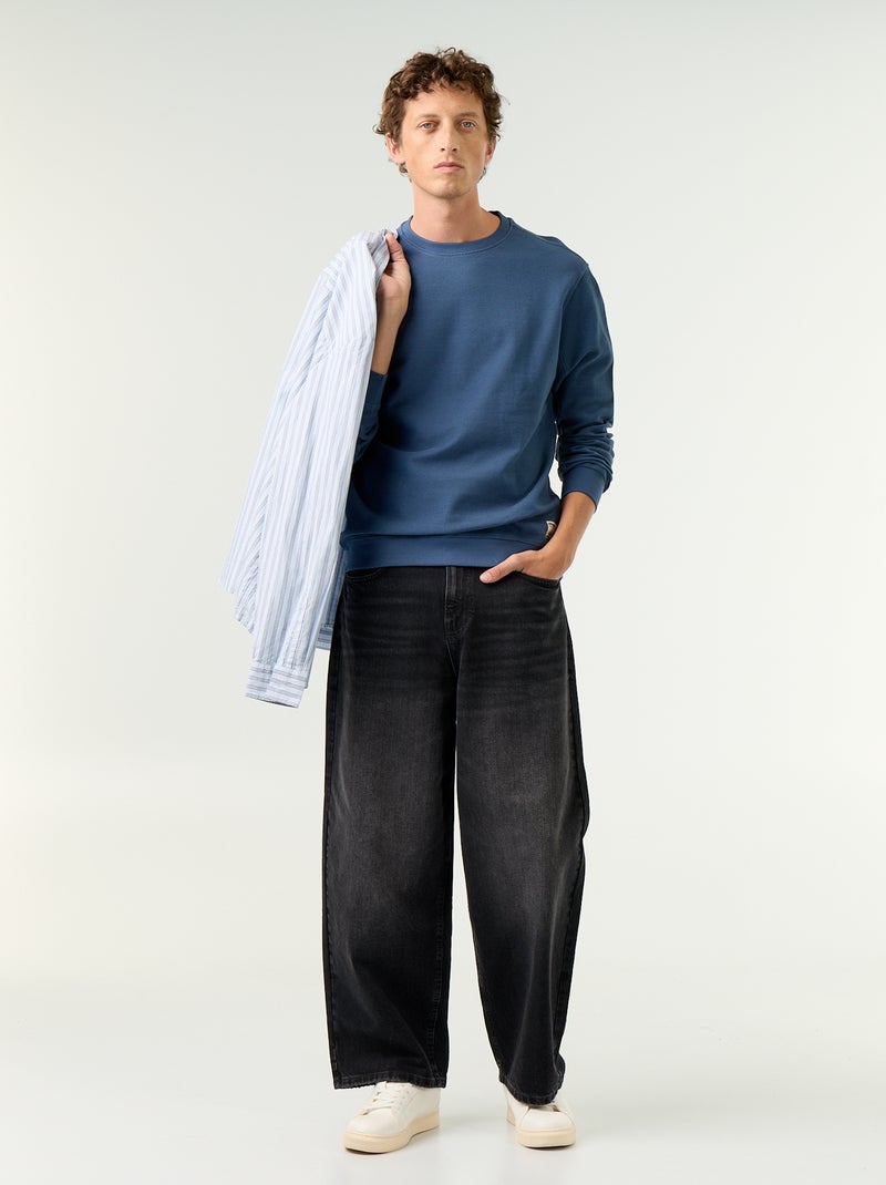 Pull en maille fine jauge côtelée Bleu - Kiabi
