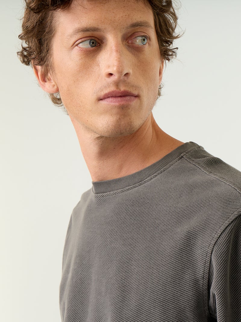 Pull en maille fine jauge côtelée Gris - Kiabi