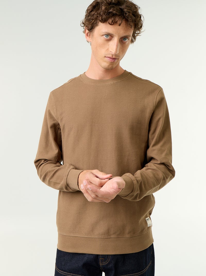 Pull en maille fine jauge côtelée Marron - Kiabi