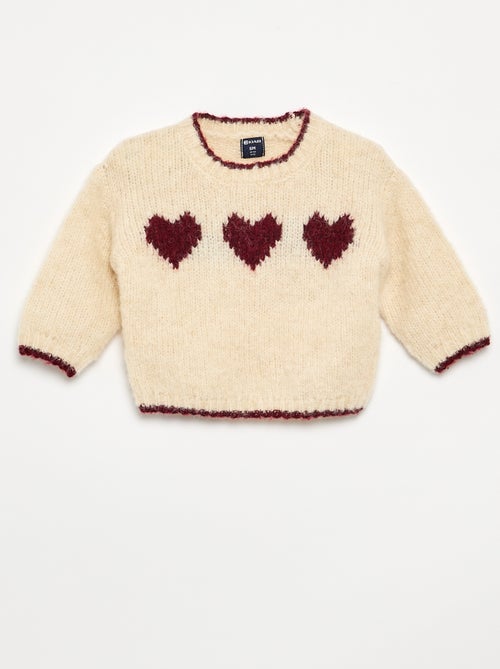 Pull en maille fine jauge imprimé 'cœurs' - Kiabi Pull en maille fine jauge imprimé 'cœurs' - Kiabi