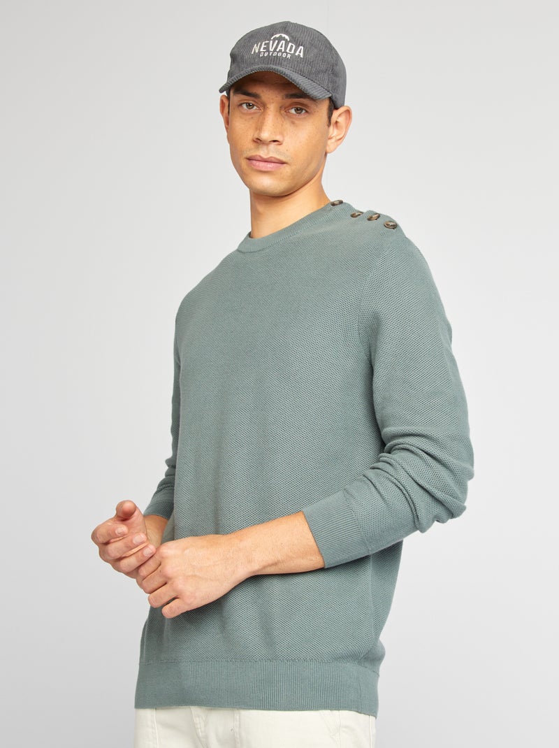 Pull en maille fine jauge type nid d'abeilles Vert - Kiabi