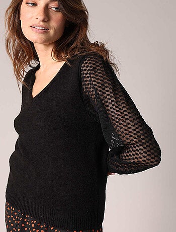Pull en maille fine & manches en voile texturé
'Deeluxe'