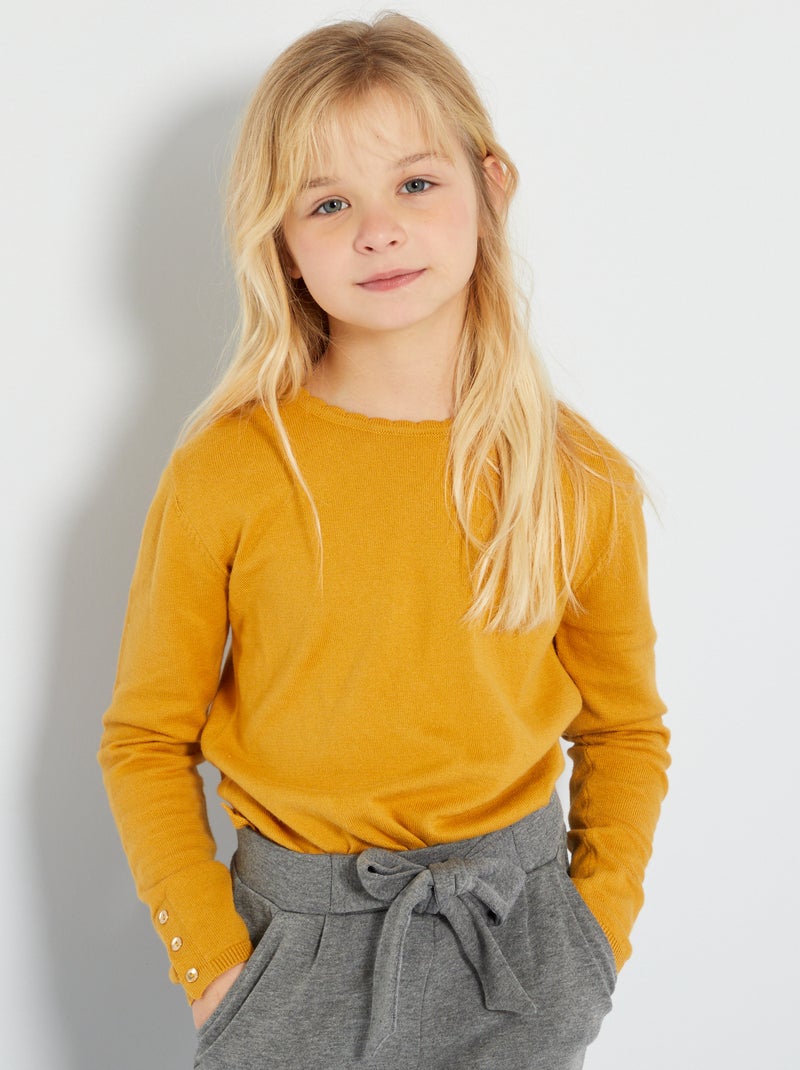 Pull en maille fine moutarde - Kiabi