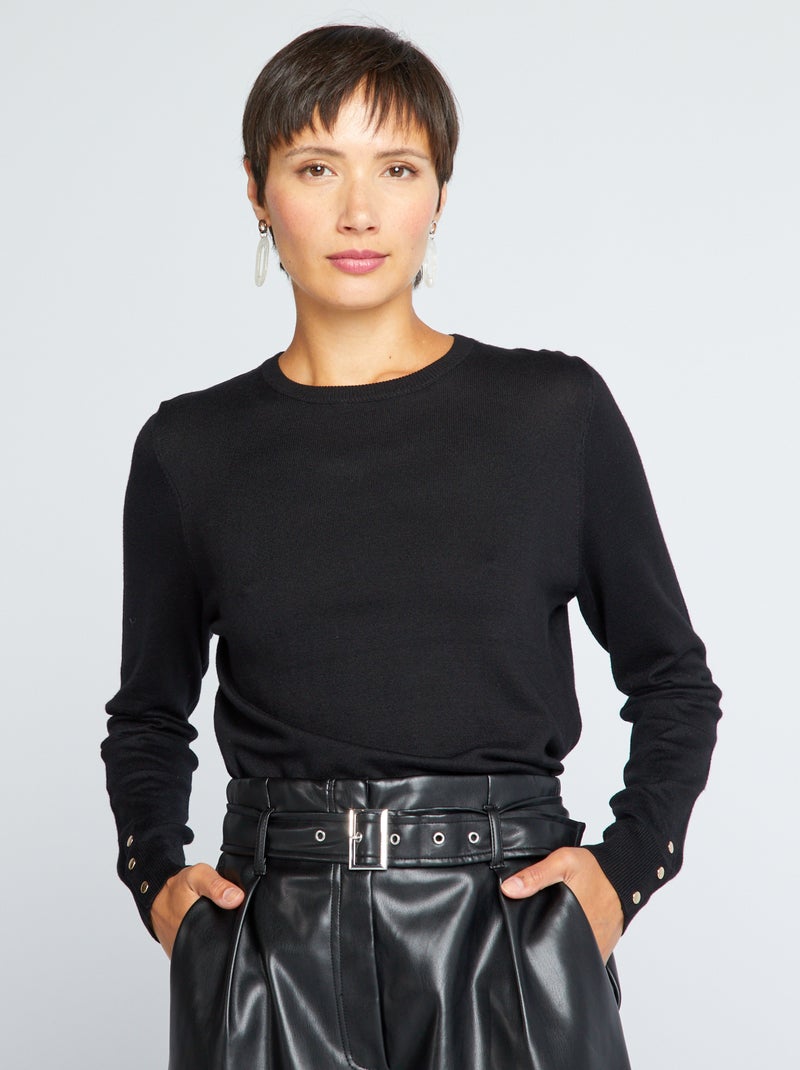 Pull en maille fine noir - Kiabi