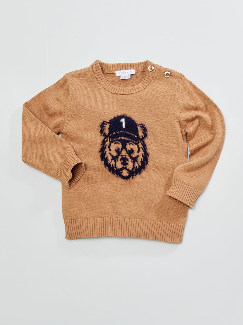 Pull en maille fine 'ours' beige - Kiabi