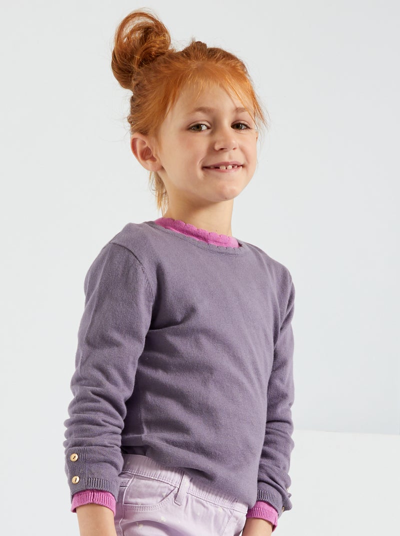 Pull en maille fine violet grisé - Kiabi