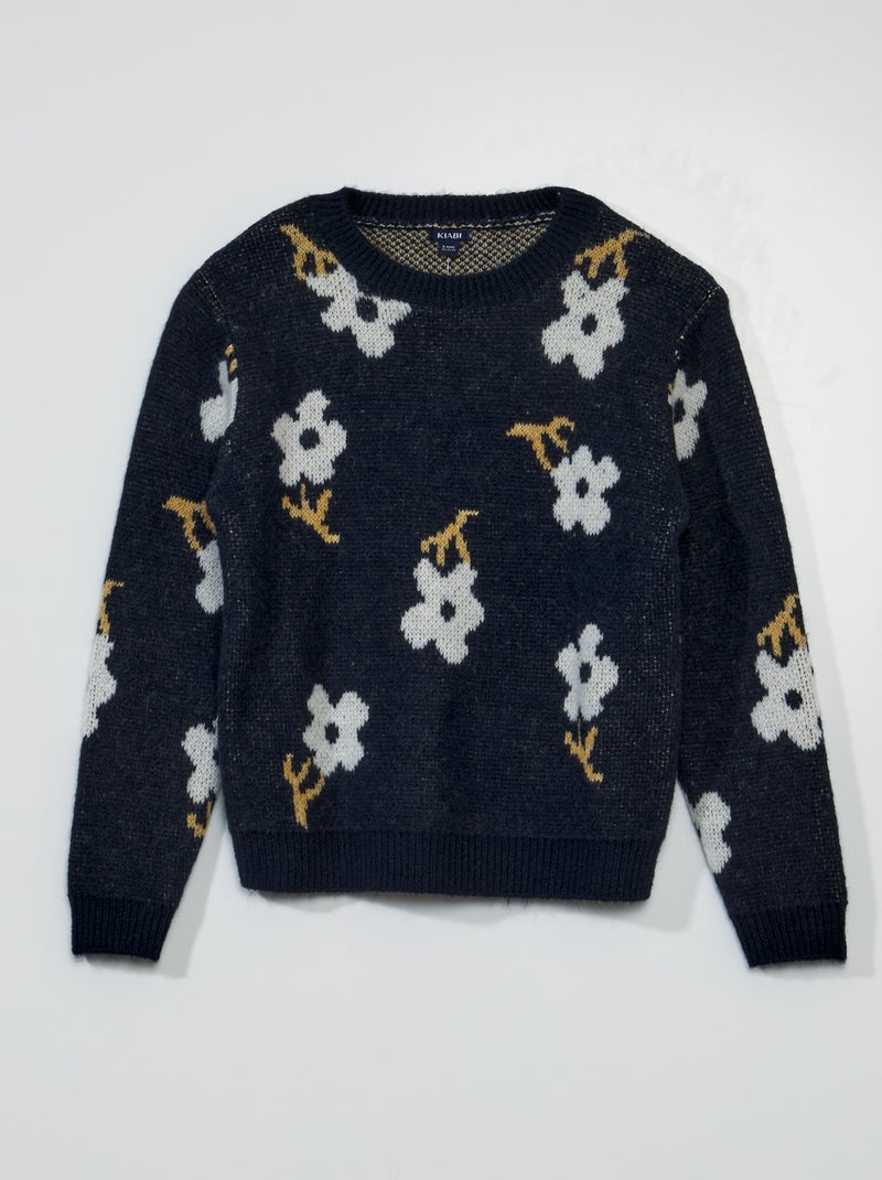 Pull en maille fleuri Bleu marine - Kiabi