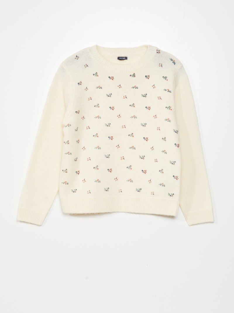 Pull en maille fleuri Ecru - Kiabi