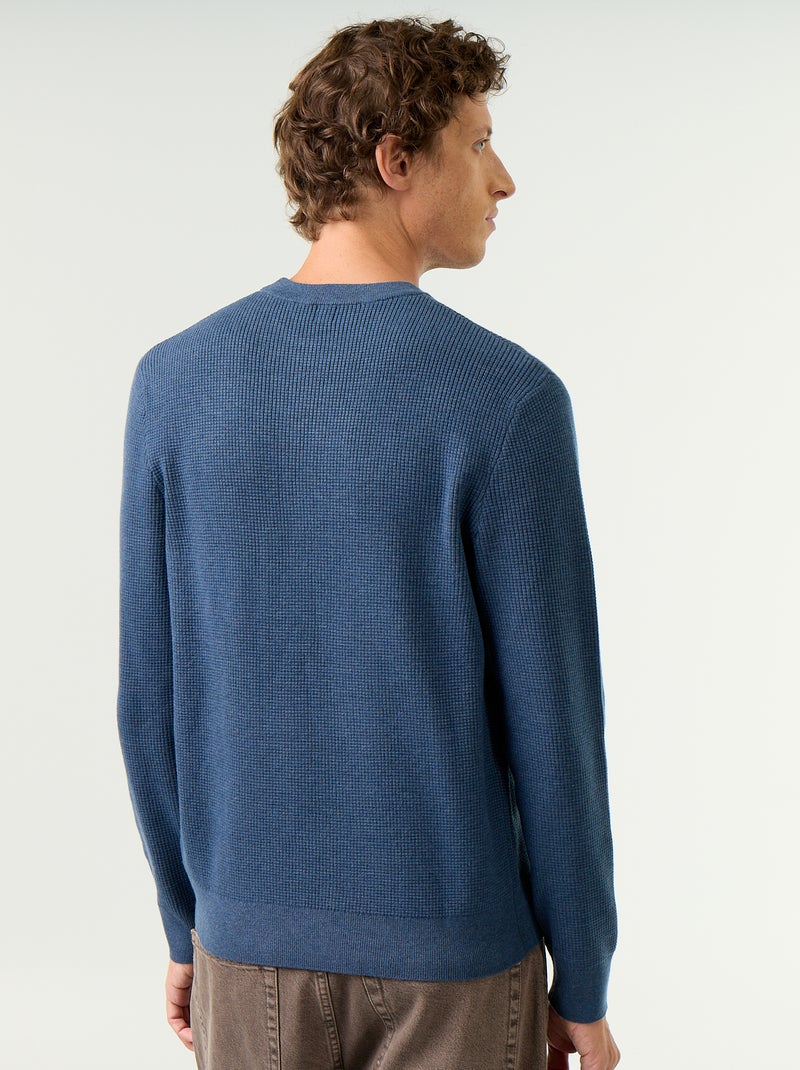 Pull en maille gaufrée à col rond Bleu - Kiabi