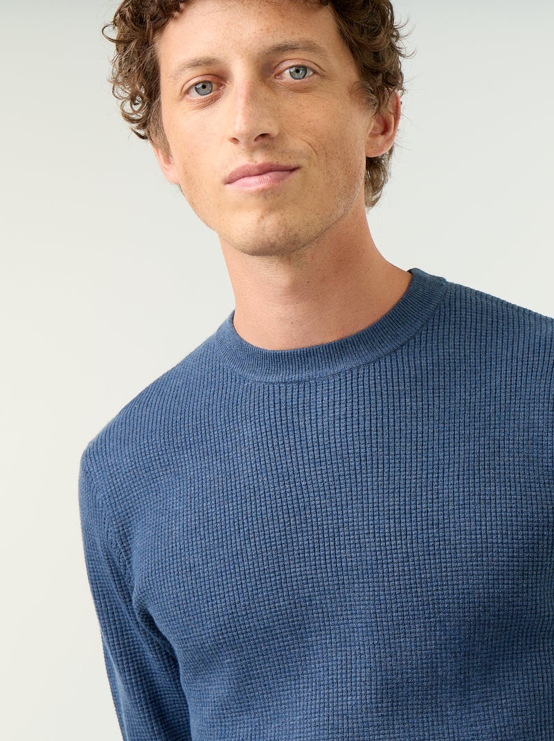Pull en maille gaufrée à col rond Bleu - Kiabi