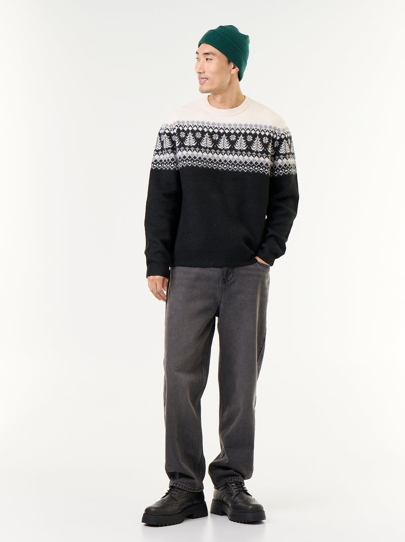 Pull en maille grosse jauge - Noël Gris - Kiabi