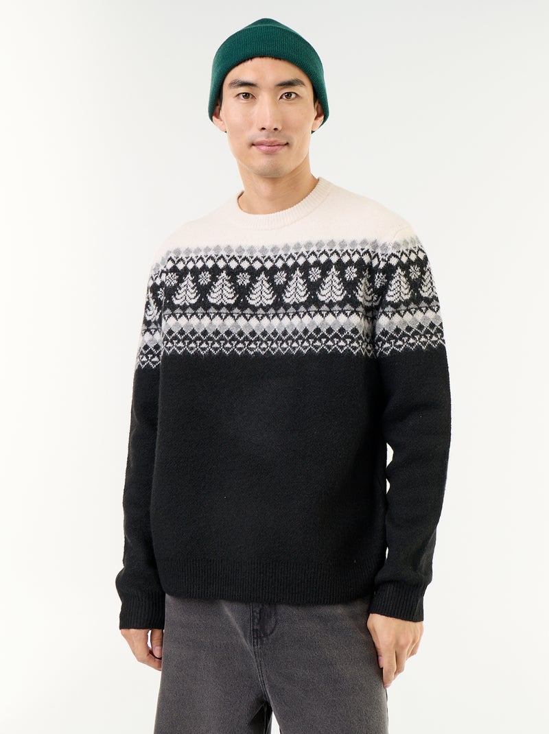 Pull en maille grosse jauge - Noël Gris - Kiabi