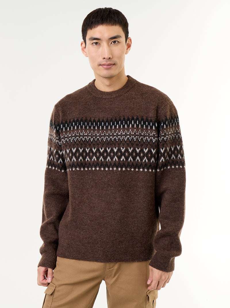 Pull en maille grosse jauge - Noël Marron - Kiabi