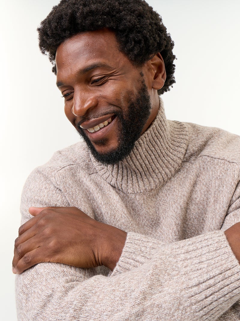 Pull en maille grosse jauge à col montant Beige - Kiabi