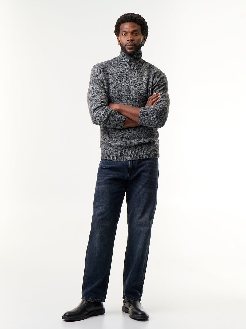 Pull en maille grosse jauge à col montant Gris - Kiabi