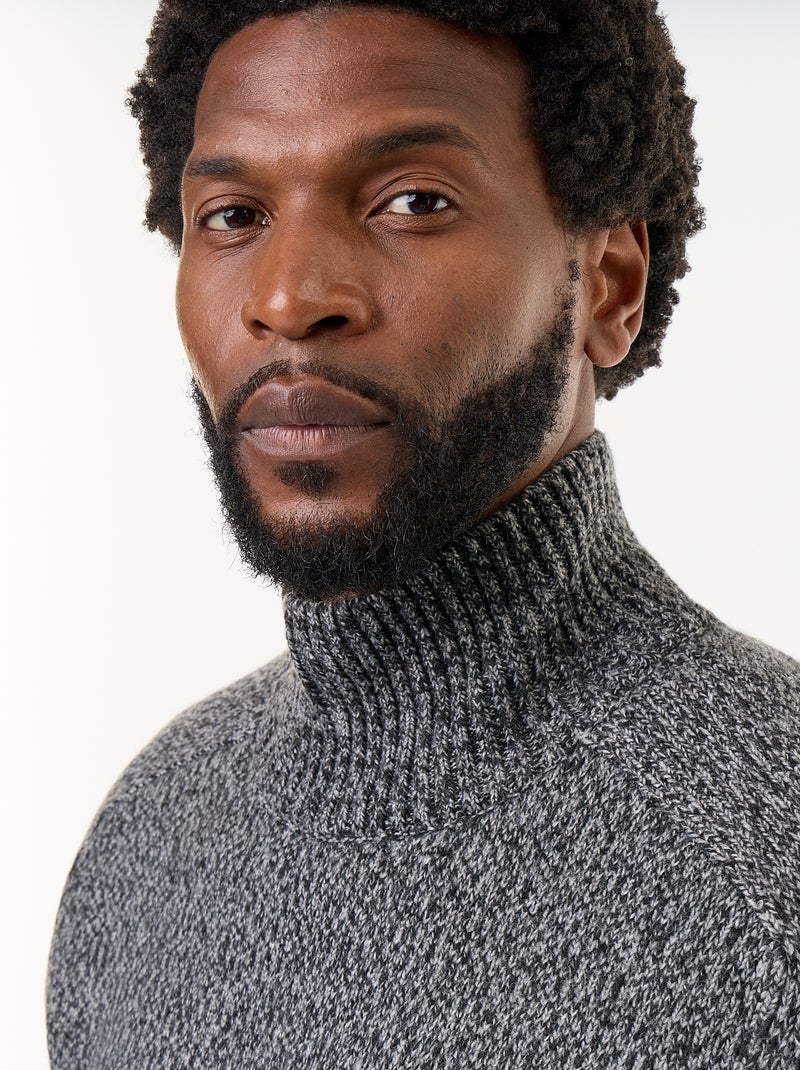 Pull en maille grosse jauge à col montant Gris - Kiabi