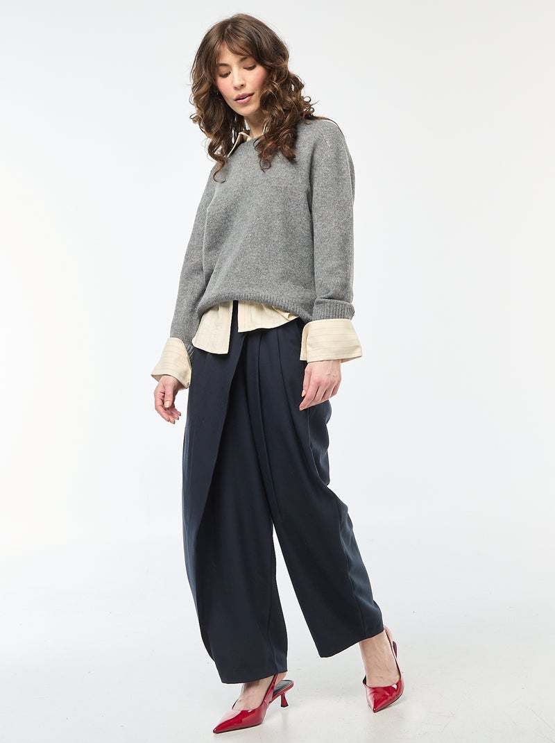 Pull en maille grosse jauge à col rond Gris - Kiabi