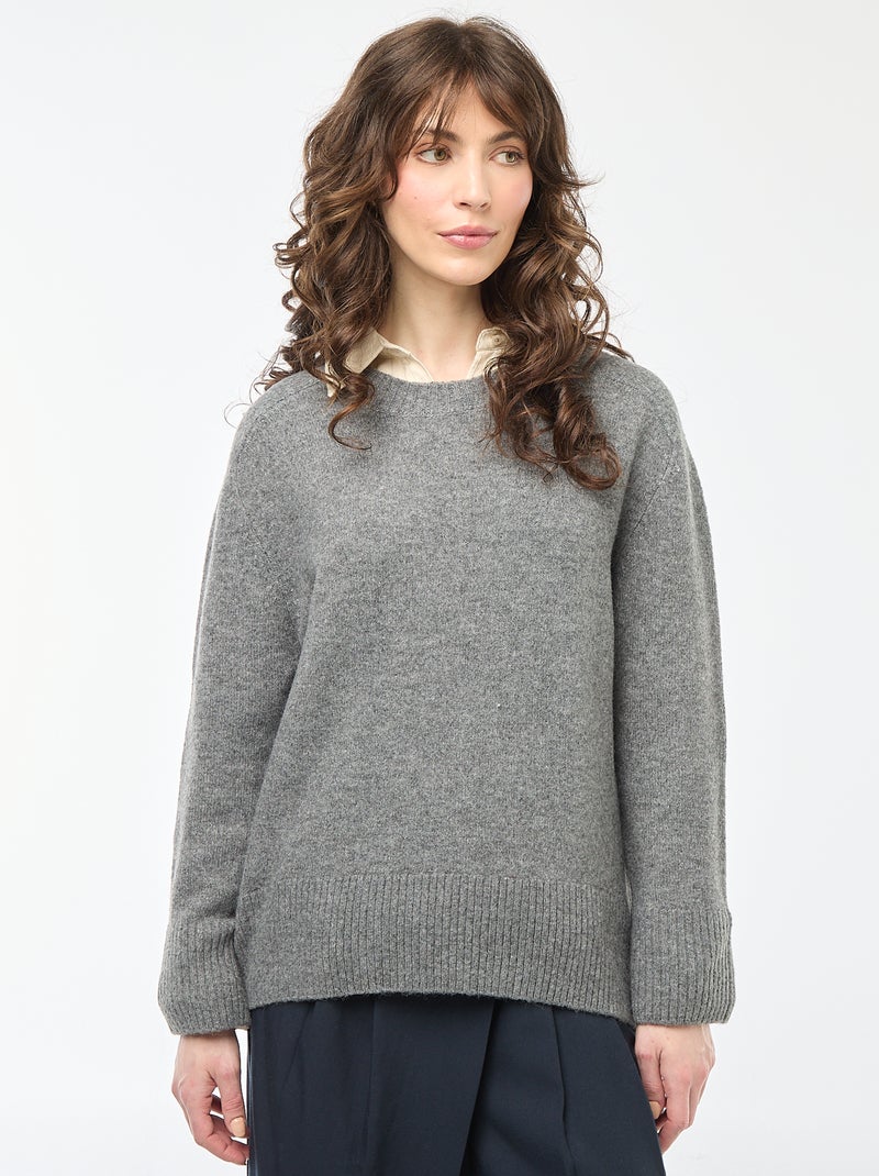 Pull en maille grosse jauge à col rond Gris - Kiabi