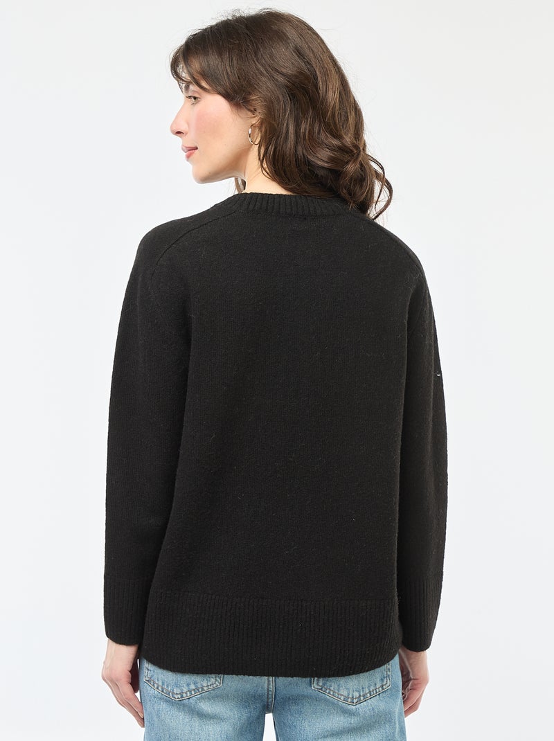 Pull en maille grosse jauge à col rond Noir - Kiabi