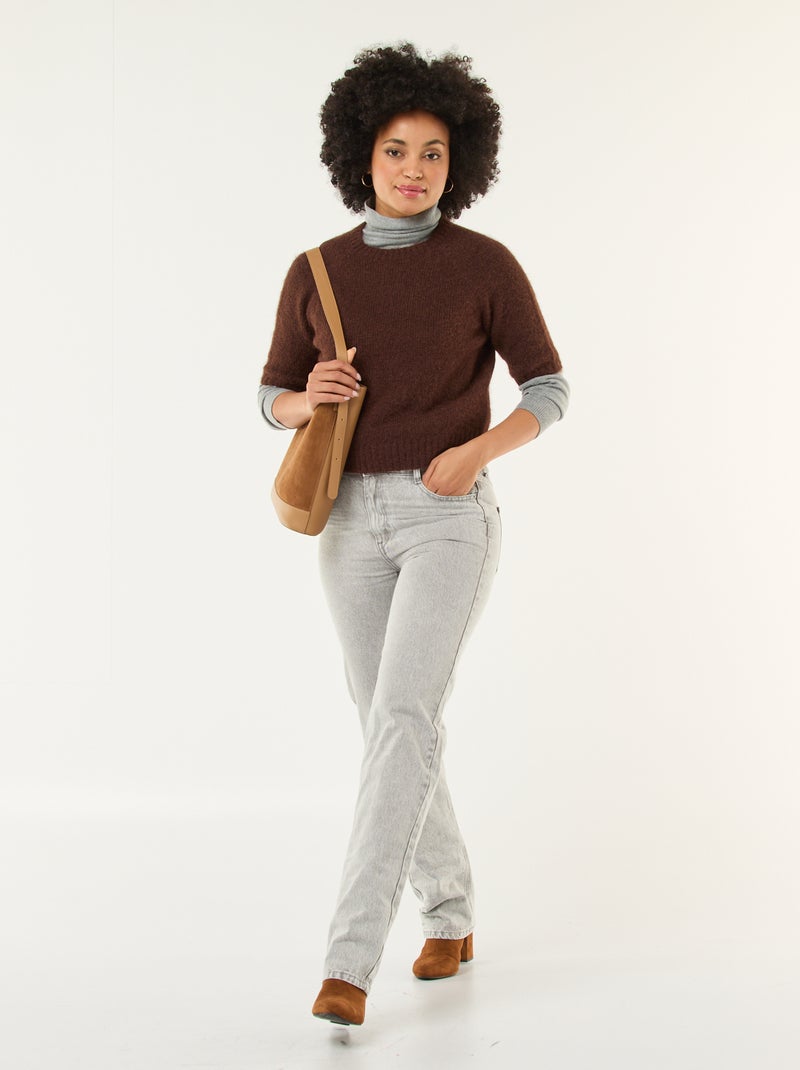 Pull en maille grosse jauge à manches courtes Marron - Kiabi