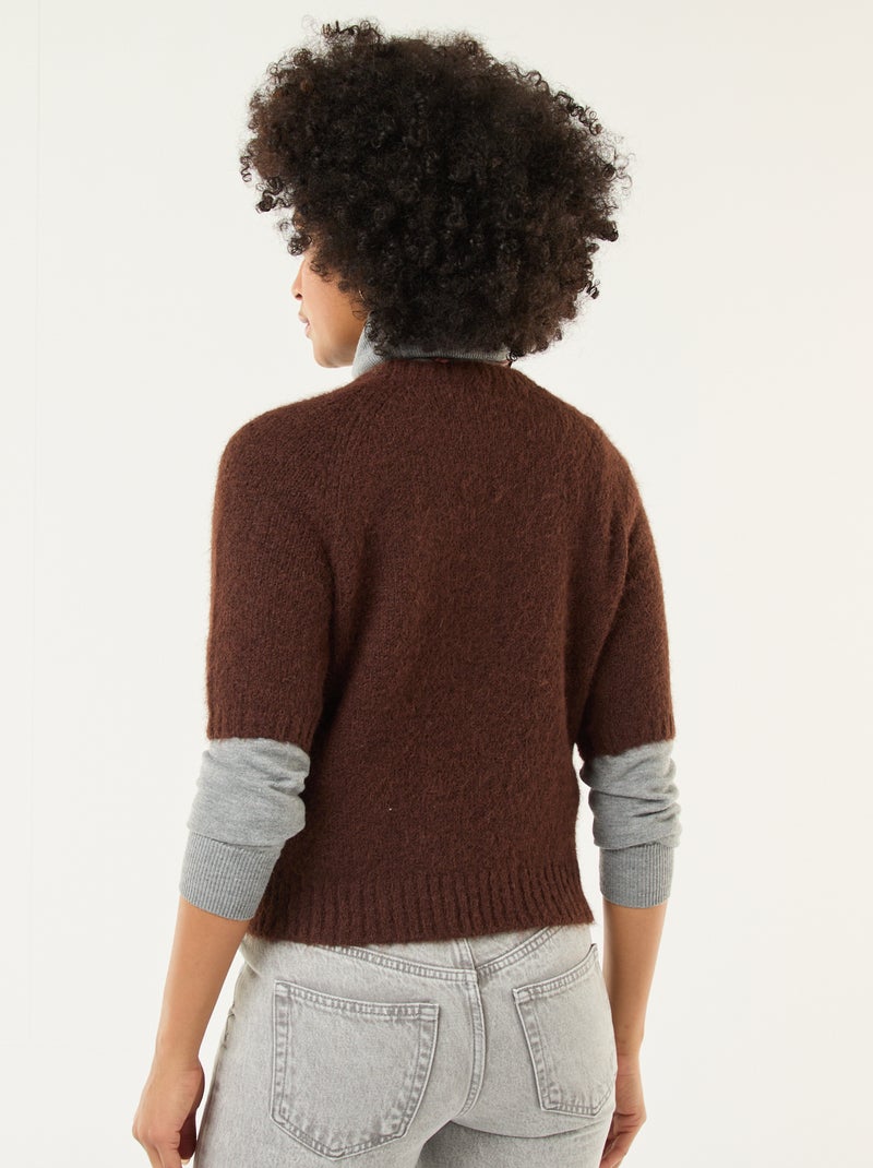 Pull en maille grosse jauge à manches courtes Marron - Kiabi