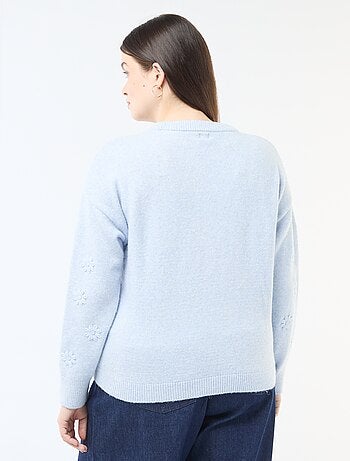 Pull en maille grosse jauge à manches longues avec broderies fleurs