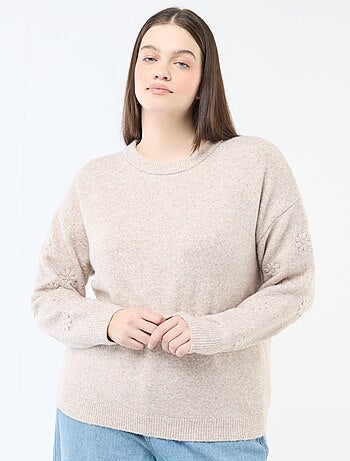 Pull en maille grosse jauge à manches longues avec broderies fleurs
