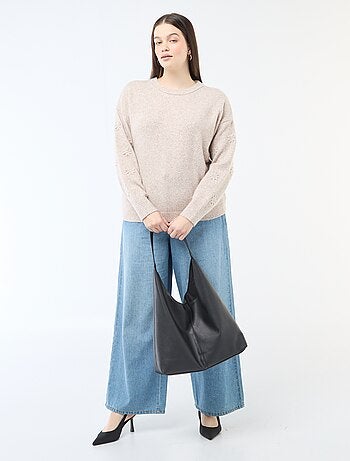 Pull en maille grosse jauge à manches longues avec broderies fleurs