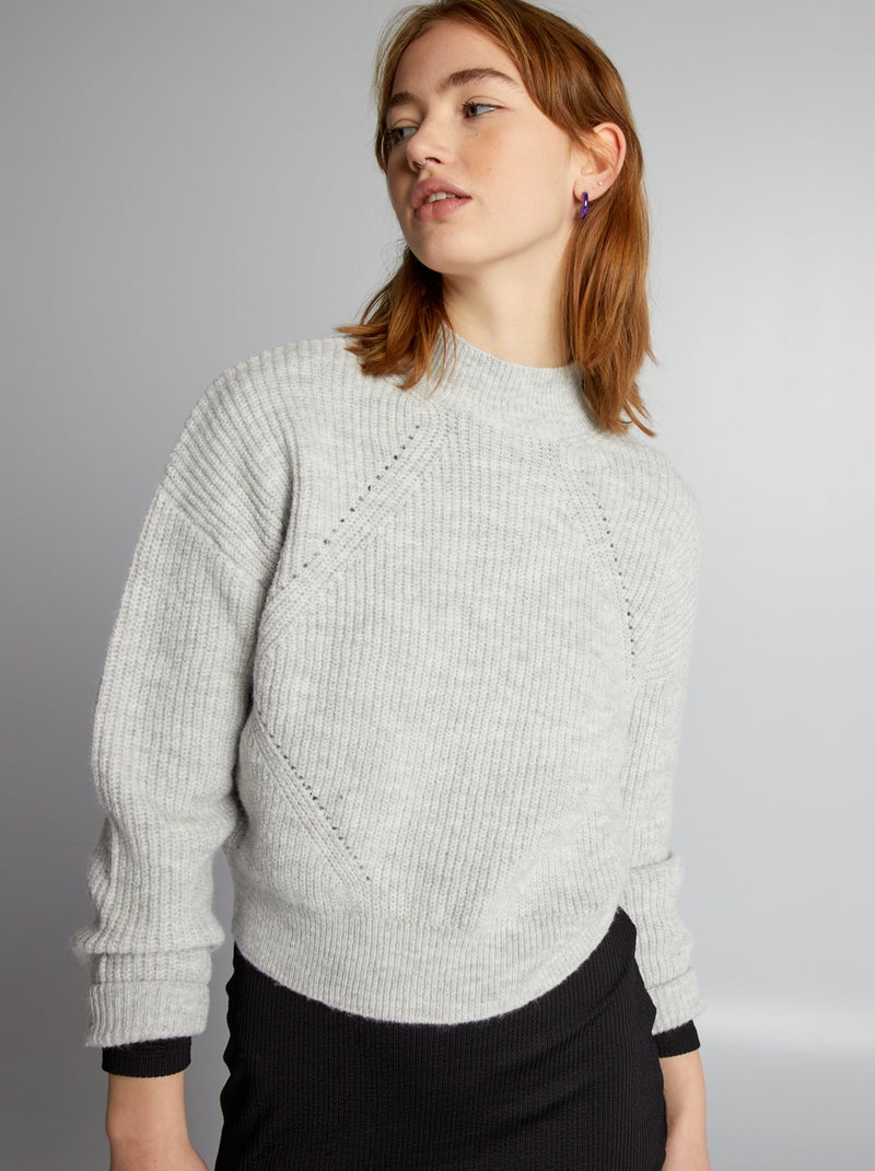 Pull en maille grosse jauge ajouré Gris - Kiabi