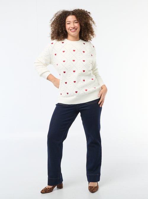 Pull en maille grosse jauge avec motif à 'cœur' - Kiabi