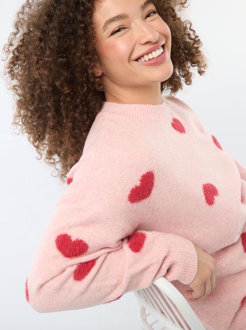 Pull en maille grosse jauge avec motif à 'cœur' - Kiabi
