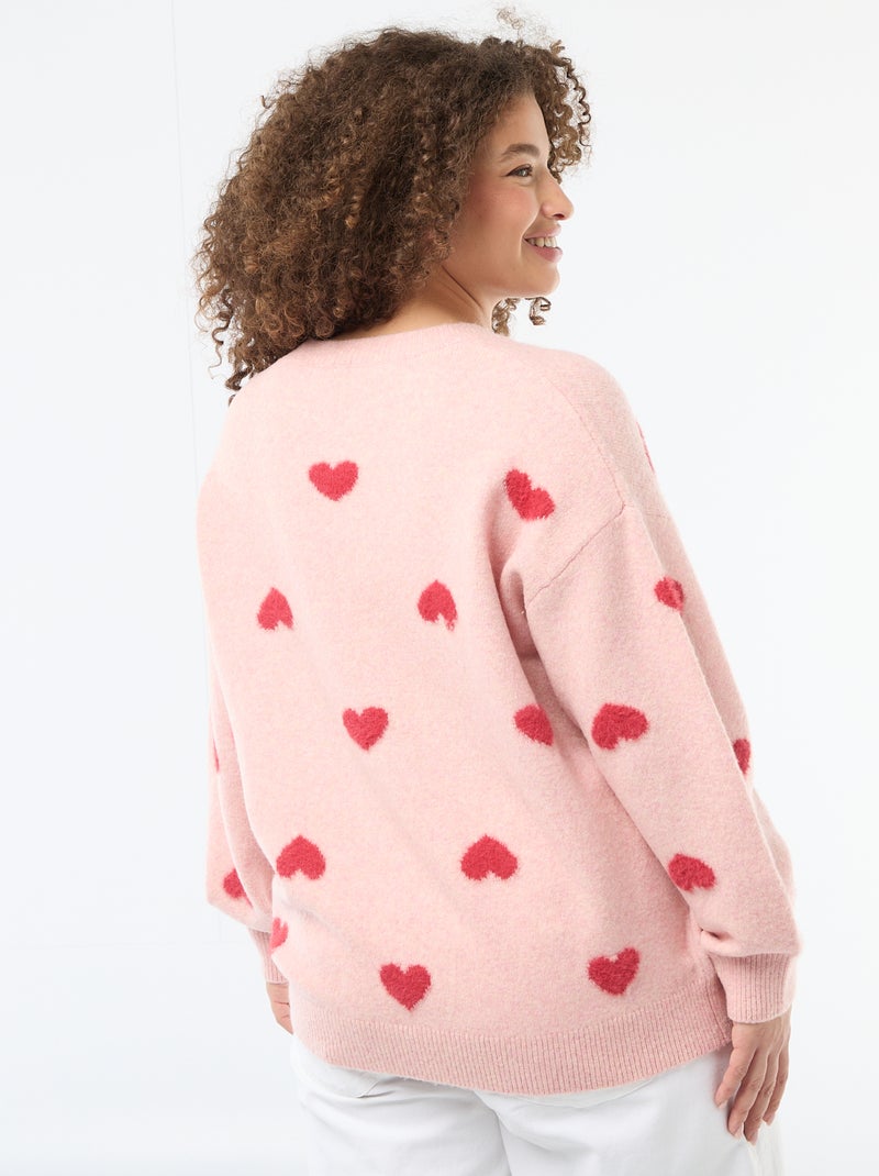 Pull en maille grosse jauge avec motif à 'cœur' Rose - Kiabi