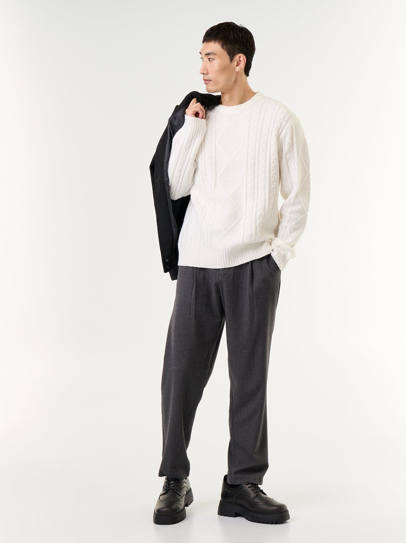 Pull en maille grosse jauge avec torsades Blanc - Kiabi