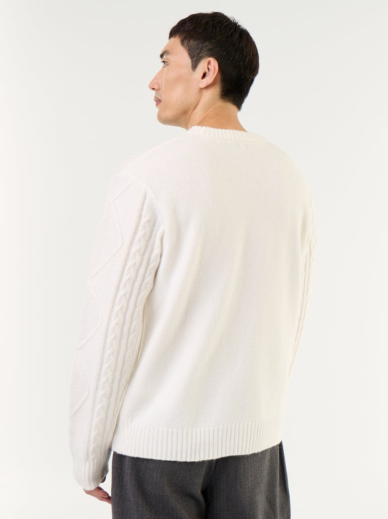 Pull en maille grosse jauge avec torsades Blanc - Kiabi