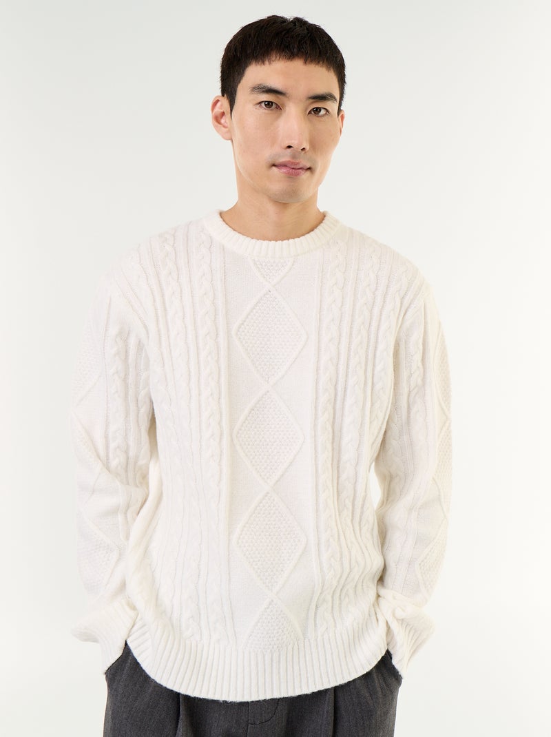 Pull en maille grosse jauge avec torsades Blanc - Kiabi