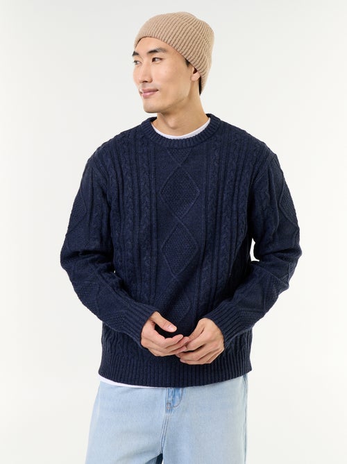 Pull en maille grosse jauge avec torsades - Kiabi